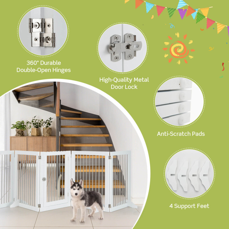 Freestanding 6-Panel Dog Gate with 4 Support Feet for Stairs-WhiteCostway Gallery View 5 of 10